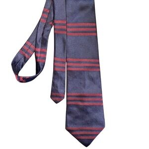 Nautica Mens Silk Necktie‎ Navy Blue Burgundy Red Horizontal Striped Classic Tie